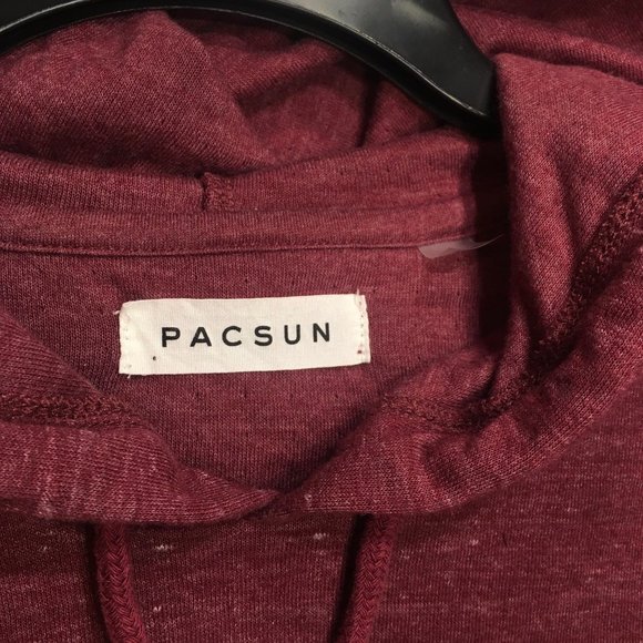 PACSUN WOMENS CROPPED HOODIE BURGUNDY DISTRESSED MEDIUM - Picture 5 of 12